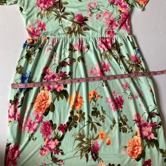 Bellamie Floral Maxi Dress Aqua Pink w/ Pockets Size L - Picture 10 of 12